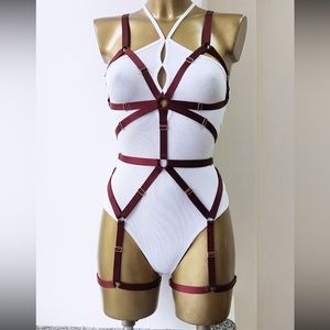 Burgundy Body Harness w Gold Accents